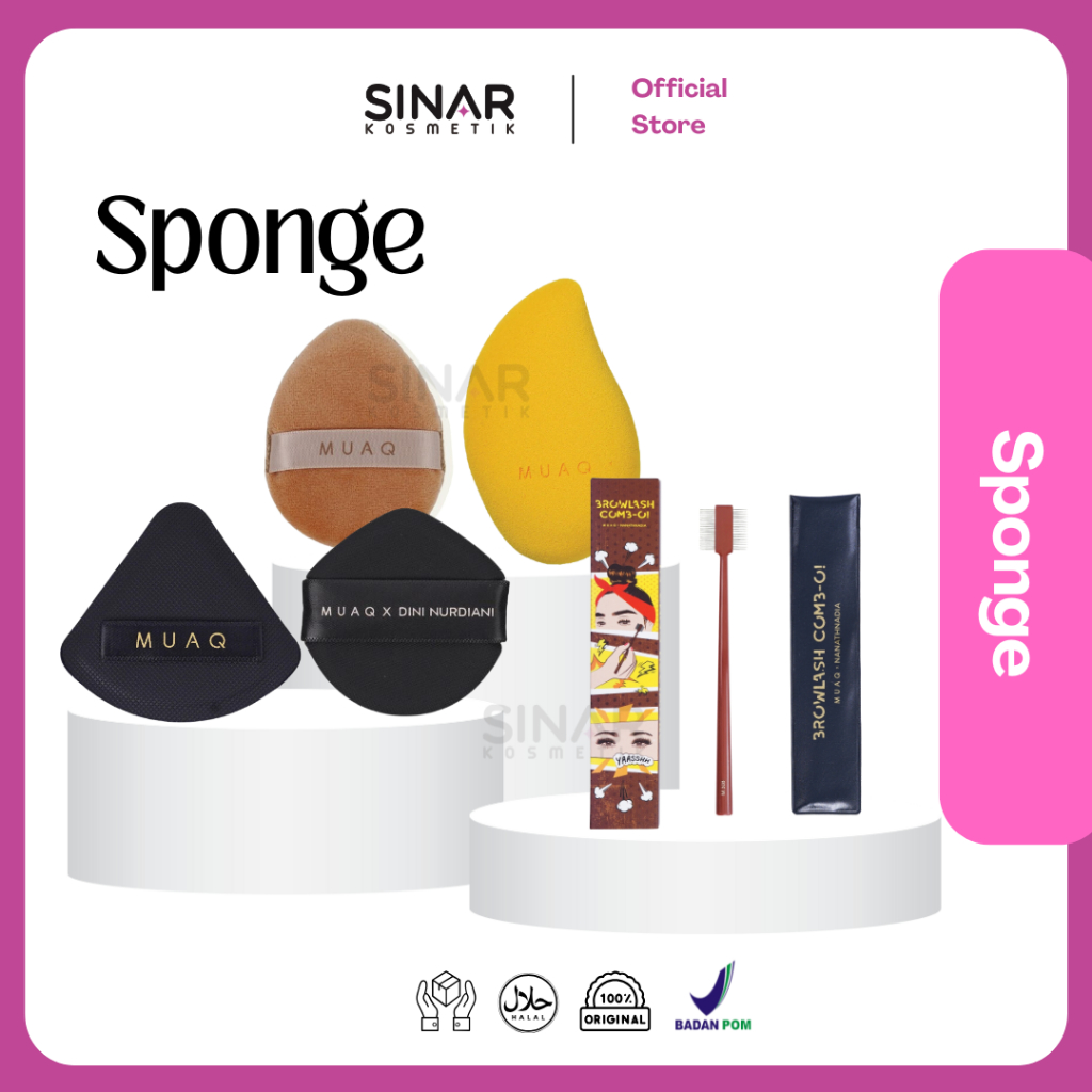 MUAQ Triangle Puff - Mango Sponge - Flawffy Puff - MUAQ X DINI NURDIANI Clay Puff - Browlash Comb-O 