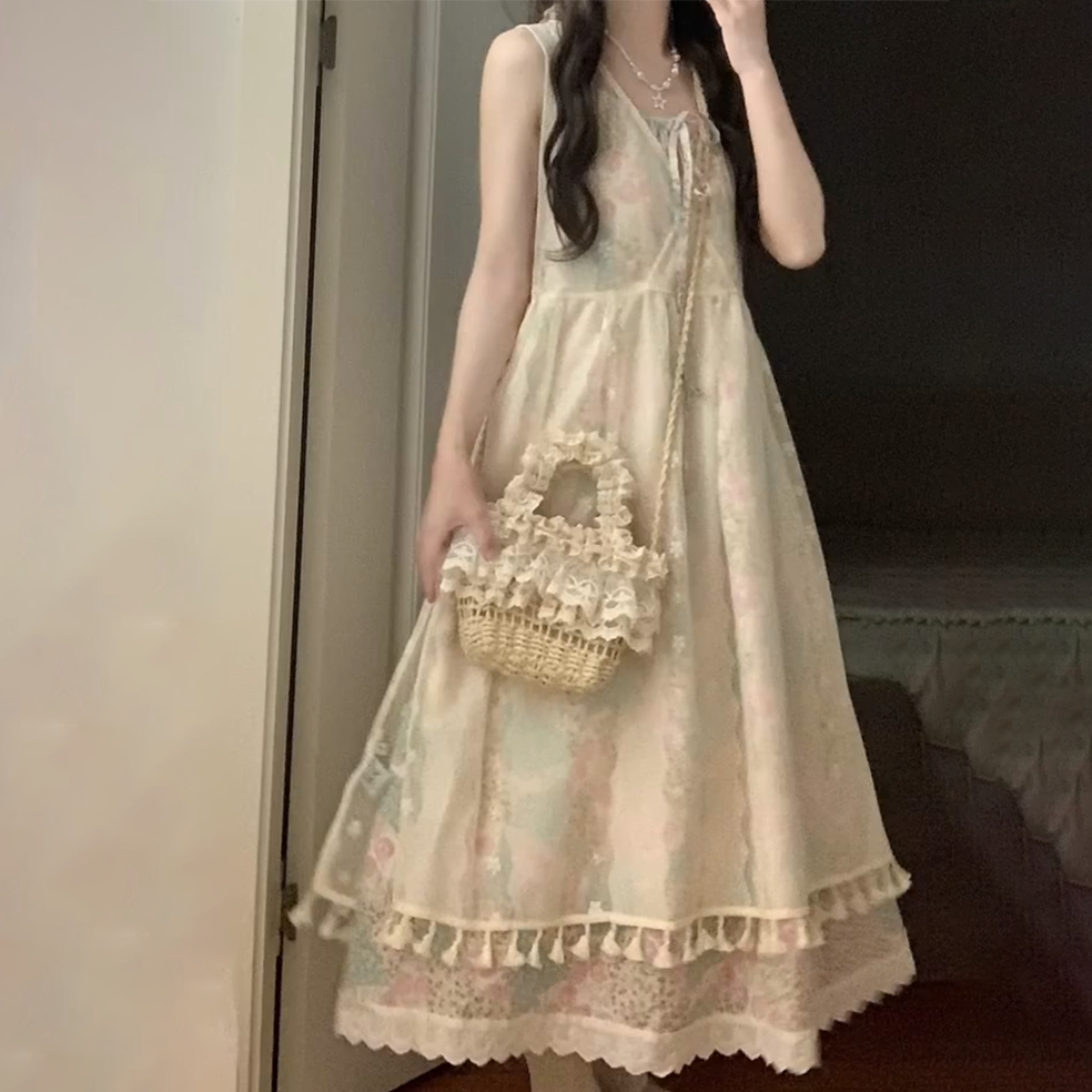 French Sweet Sling Dress Women's Summer Mori Style Pastoral Style Dress