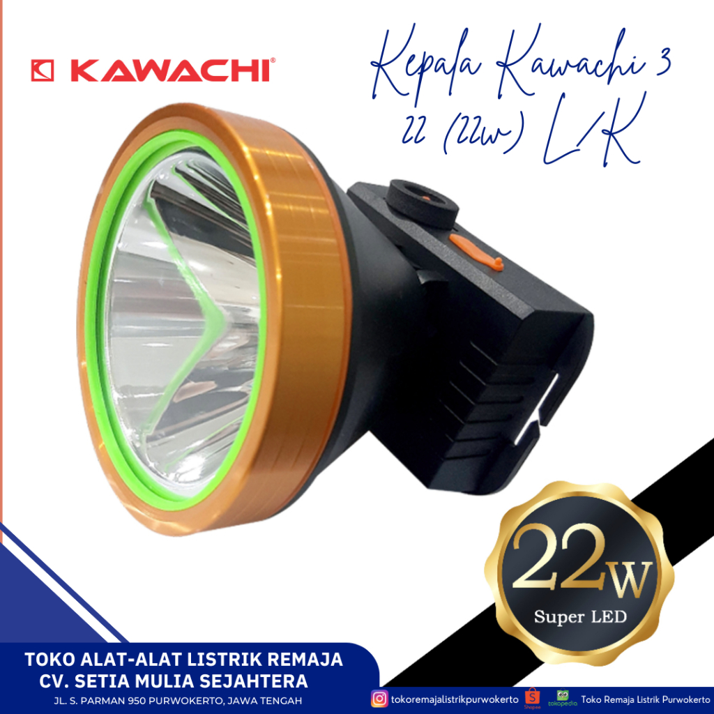 Senter Kepala Kawachi 322 22W Cahaya Putih Kuning