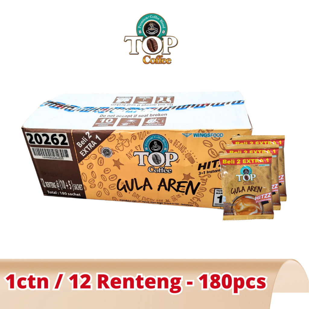 

Kopi TOP Coffee Gula Aren 22g (BELI 2 EXTRA 1) 1 KARTON / 12 Renteng / 180 Sachet