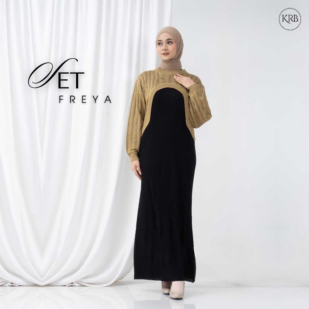 Long Dress Set Freya Inner Gamis Rajut dan Outer KRB