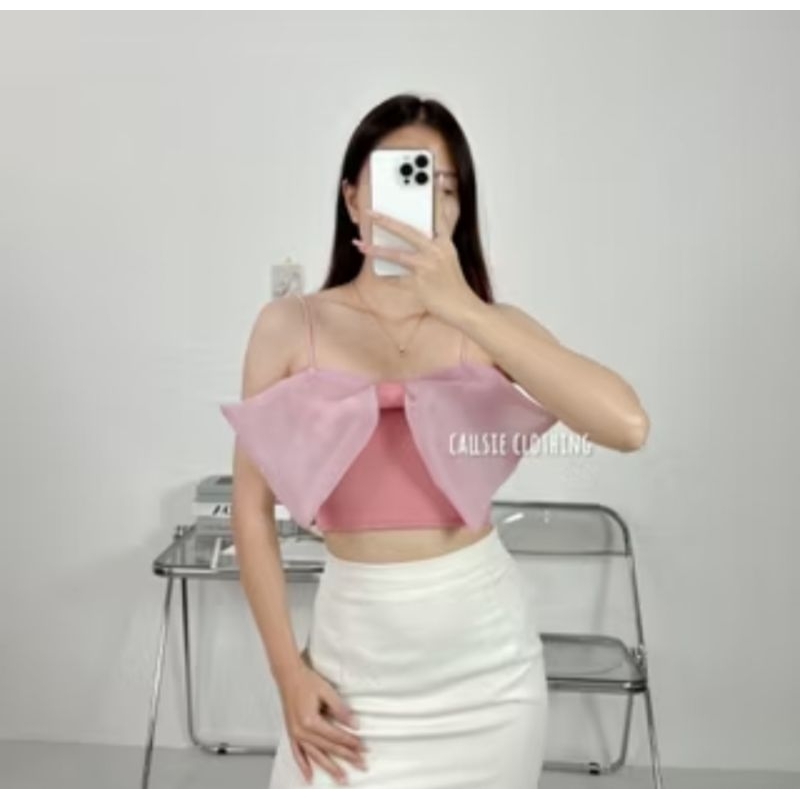 Rins RIBBON TOP SCUBA/crop top organza/baju wanita/organza
