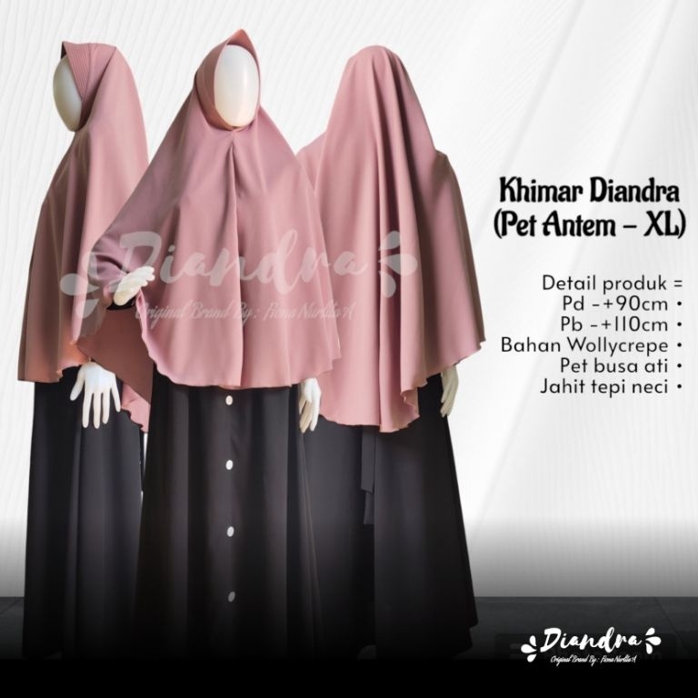 KODE I87T Diandra HijabJilbab Wollycrepe Syari XL Kerudung Wollycrepe Khimar Jumbo Syari Pet Antem D
