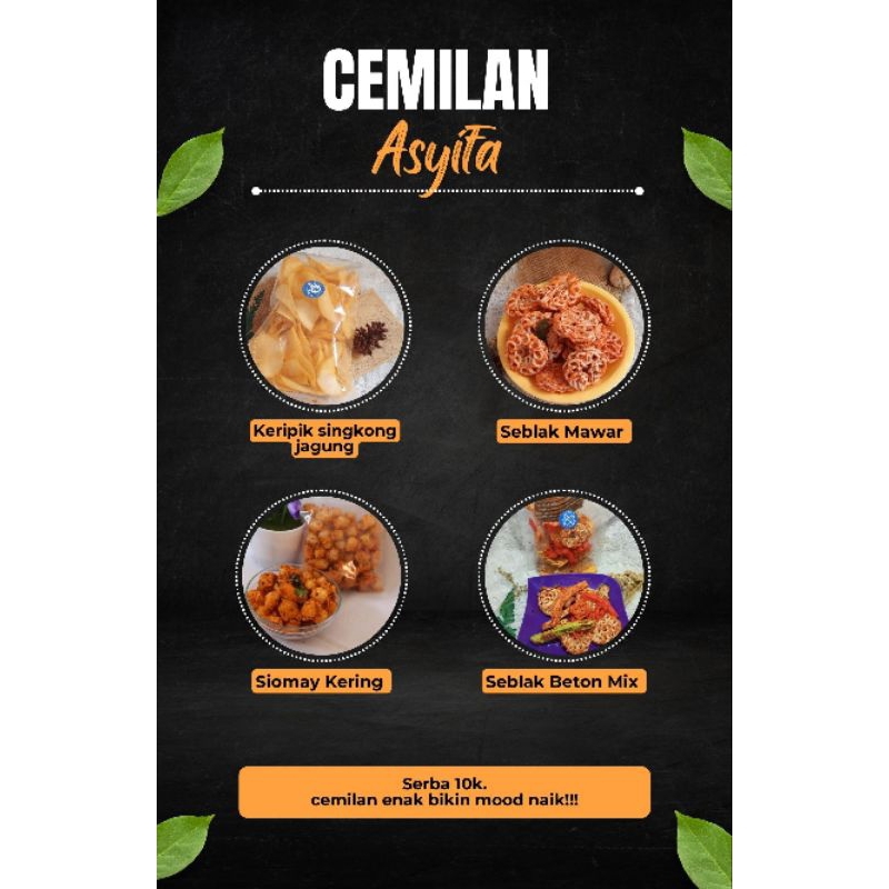 

Cemilan Asyifa l Keripik Singkong Jagung manis, Seblak Mawar, Siomay Kering, Seblak Mawar