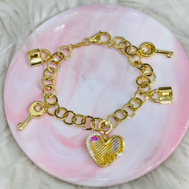gelang fancy mocca gembok kunci love AD mewah elegant emas asli kadar 875