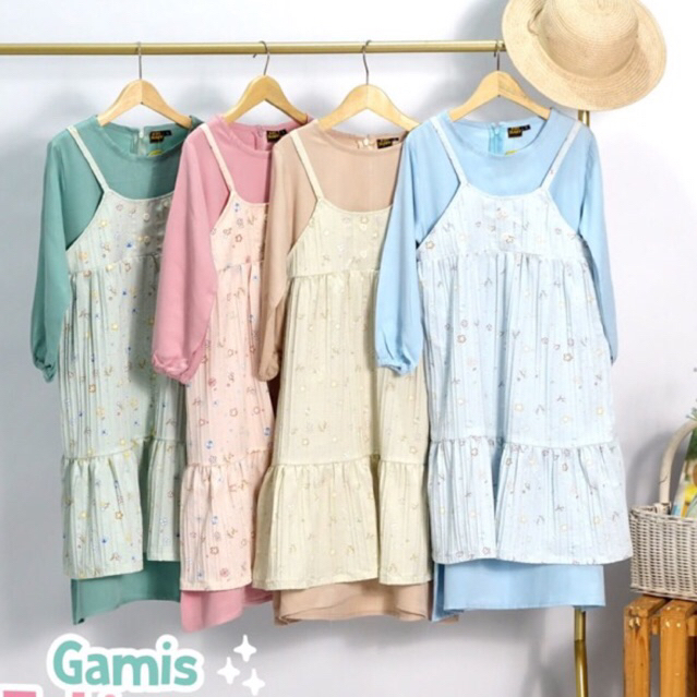 [RUMAH AYASHA] setelan overall gamis dress panjang anak perempuan PREMIUM bahan crinkle super bagus 