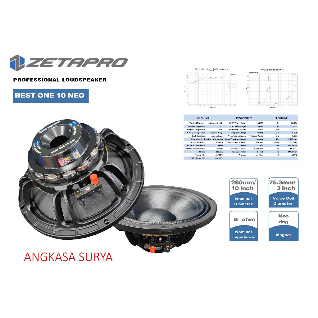 Speaker komponen ZETAPRO BESTONE 10 NEO ORIGINAL / Zetapro BEST ONE 10 NEODIUM / BESTONE10 NEO ORIGINAL 10 inch NEODYMIUM