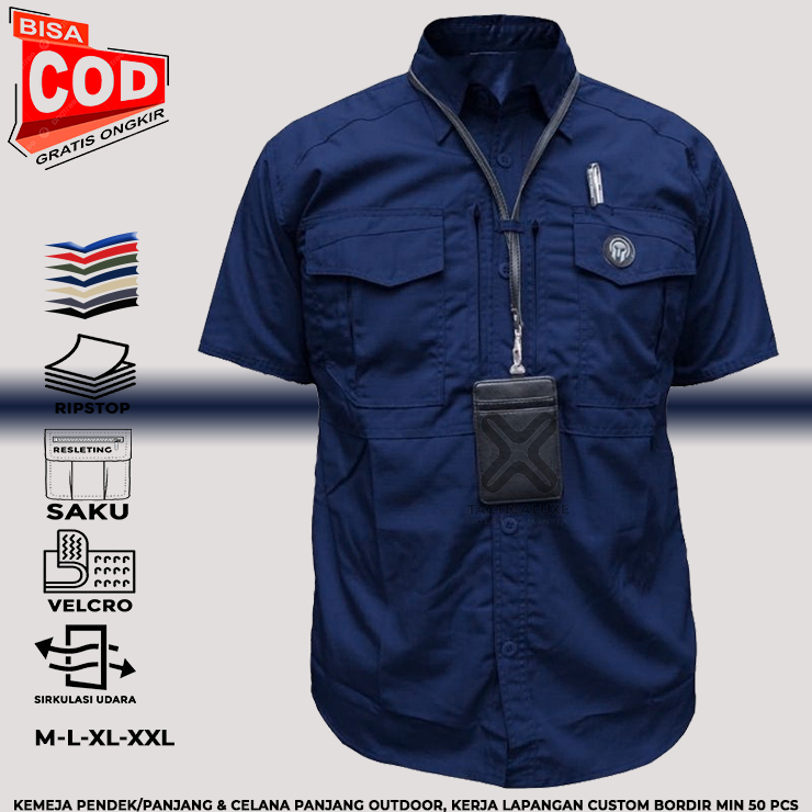 Kemeja Tactical Pria Lengan Pendek Baju PDL Outdoor Seragam Kerja Lapangan M-TAC