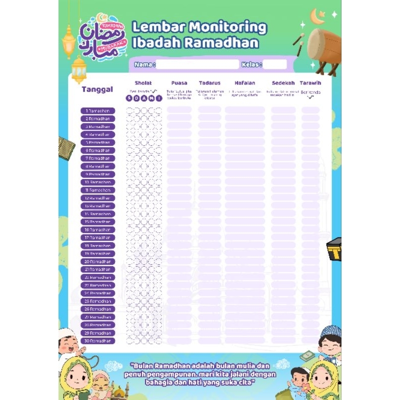 

lembar kegiatan ramadhan lembar monitoring siswa