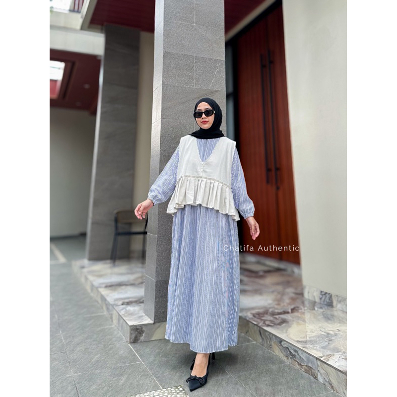 chatifa authentic | gamis 2IN1 salur | vest gamis | gamis lebaran | gamis daily