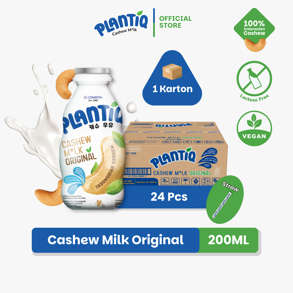 

[24 PCS ] PLANTIQ Cashew Milk Original 200ml - Susu Kacang Mede - Non Dairy Milk Lactose Free