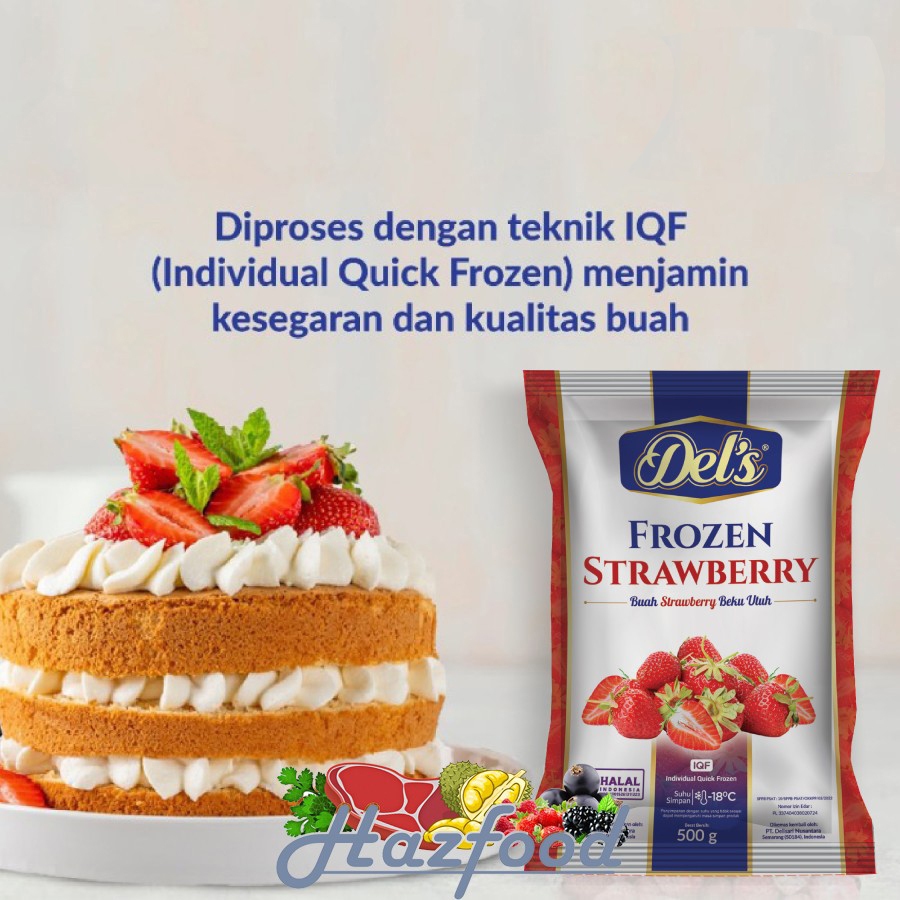 Del's Frozen Strawberry IQF / Buah Strawberry Beku IQF Premium - 500 Gr