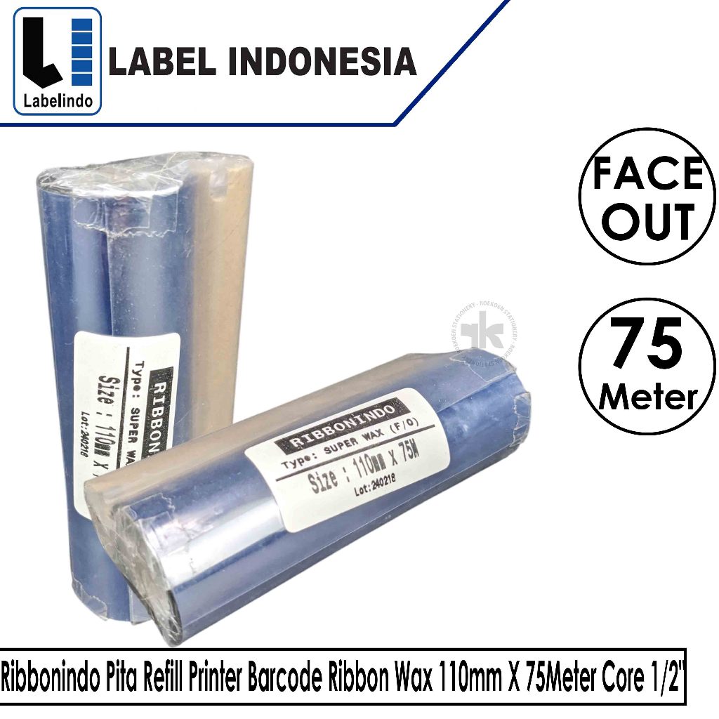 

Ribbonindo Pita Refill Printer Barcode Ribbon Wax 110mm X 75Meter Core 1/2
