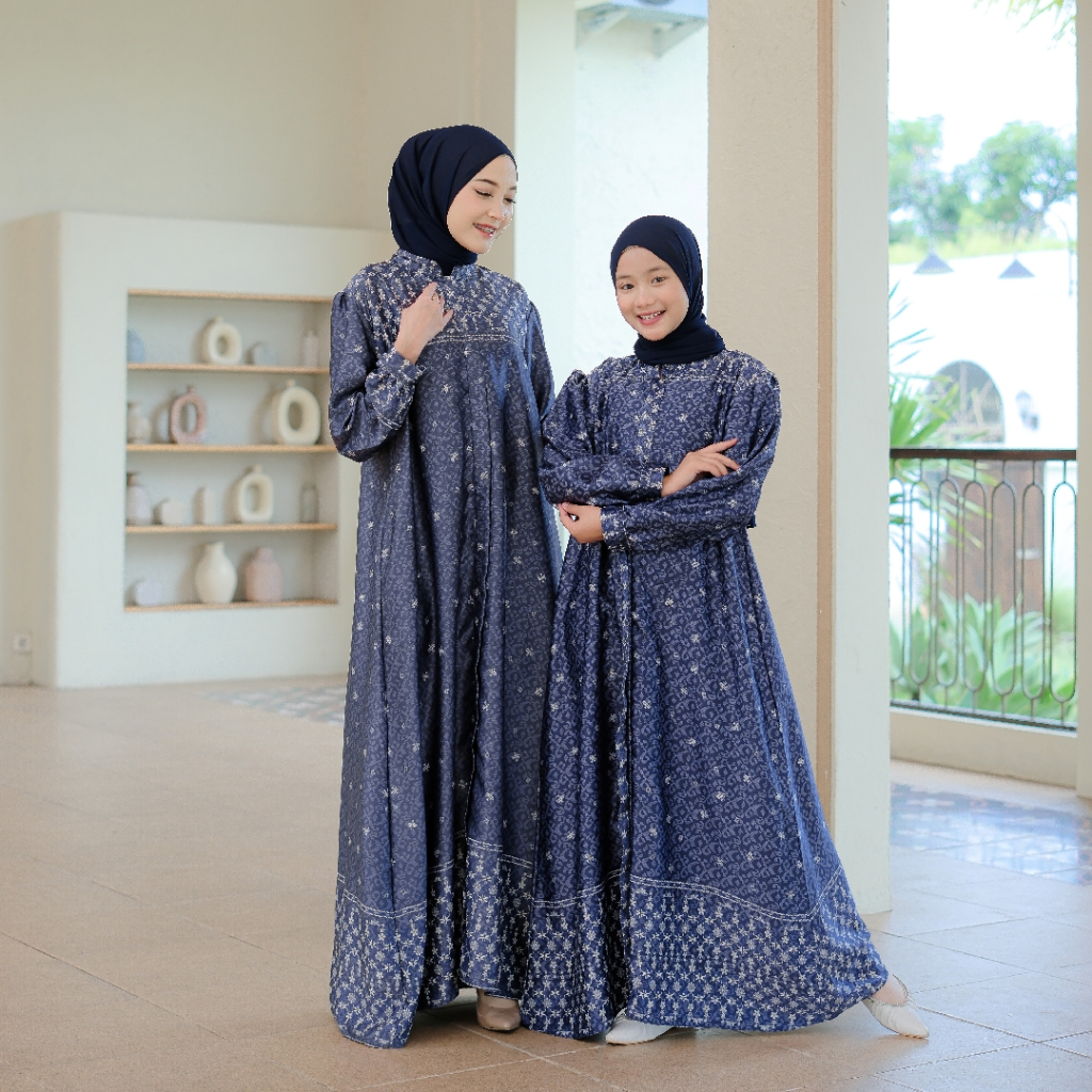 Baju By Lora - Gamis Couple Keluarga HAGYA NAVY | Set Gamis Koko Terbaru Lebaran 2025