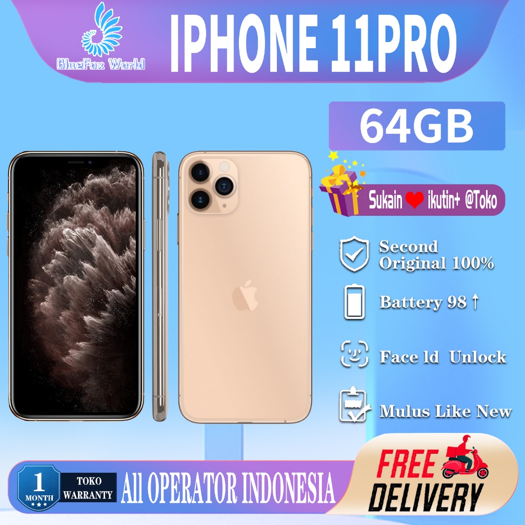 iPhone 11Pro 64GB Second BEKAS ORIGINAL100% 5.8"OLED-Ori FULLSET MULUS NORMAL LIKE NEW SMARTPHONE