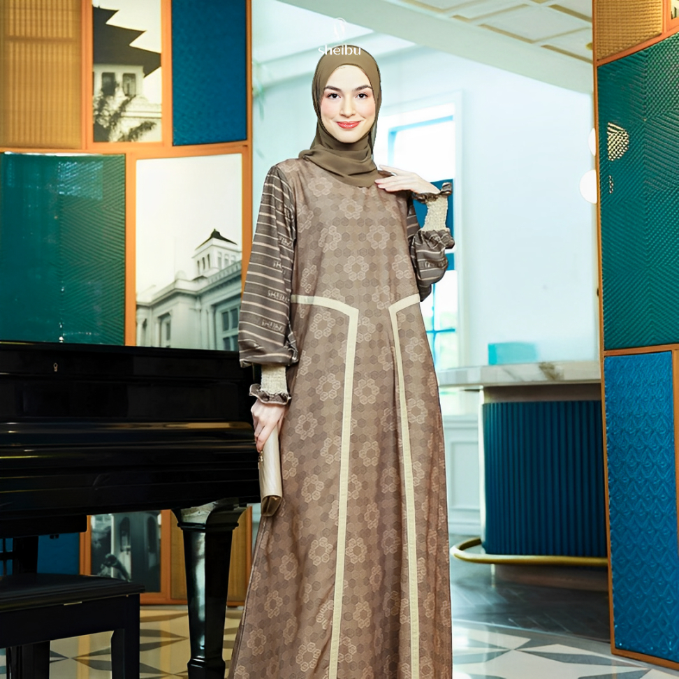 Sheibu Ivy Dress Gamis Wanita Muslim Hijab Syari Printing Formal Daily Premium Adem Tidak Menerawang