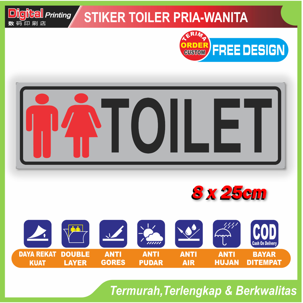 

Stiker tulisan toilet pria wanita unsex man woman sticker identitas penggunaan kamar mandi