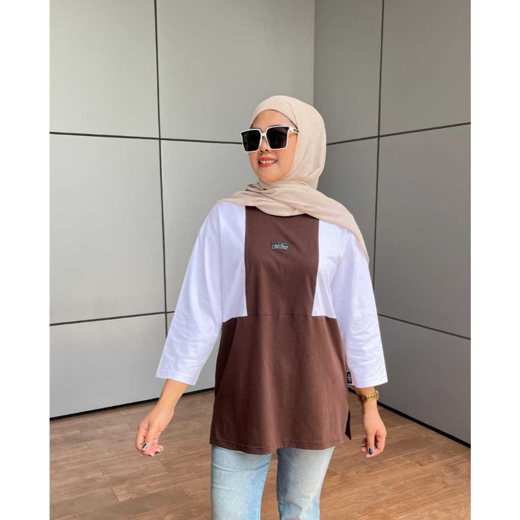 Aldira Atasan Wanita Oversize Coklat Tua Combi Terbaru Jumbo / Atasan Wanita / Kaos Oversize