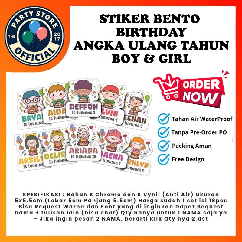

30 Lembar Stiker Birthday Ulang Tahun Anak Bentuk Angka Lucu CUSTOM | Bento Birthday Sticker Anak Souvenir