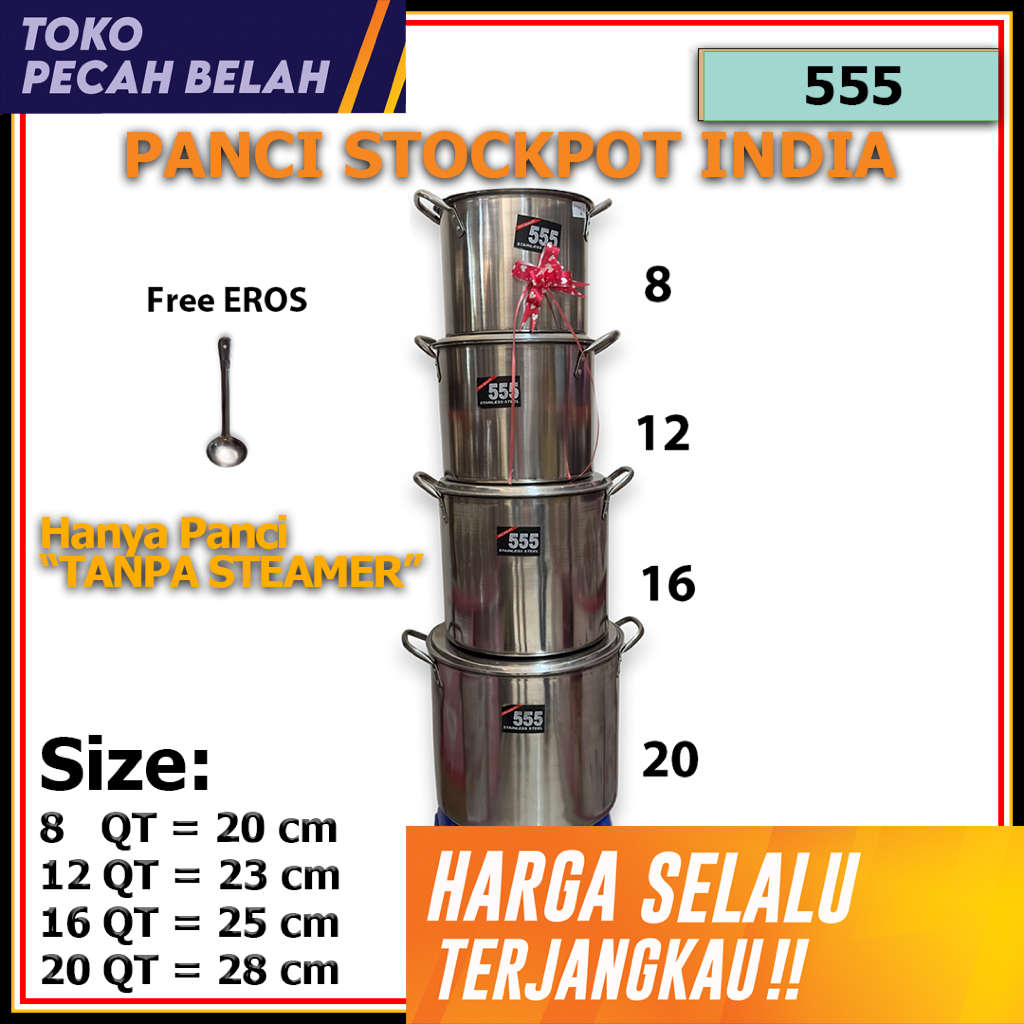 Panci Stockpot Rebus air / Rebus Makanan + Free Eros India 555 ASLI