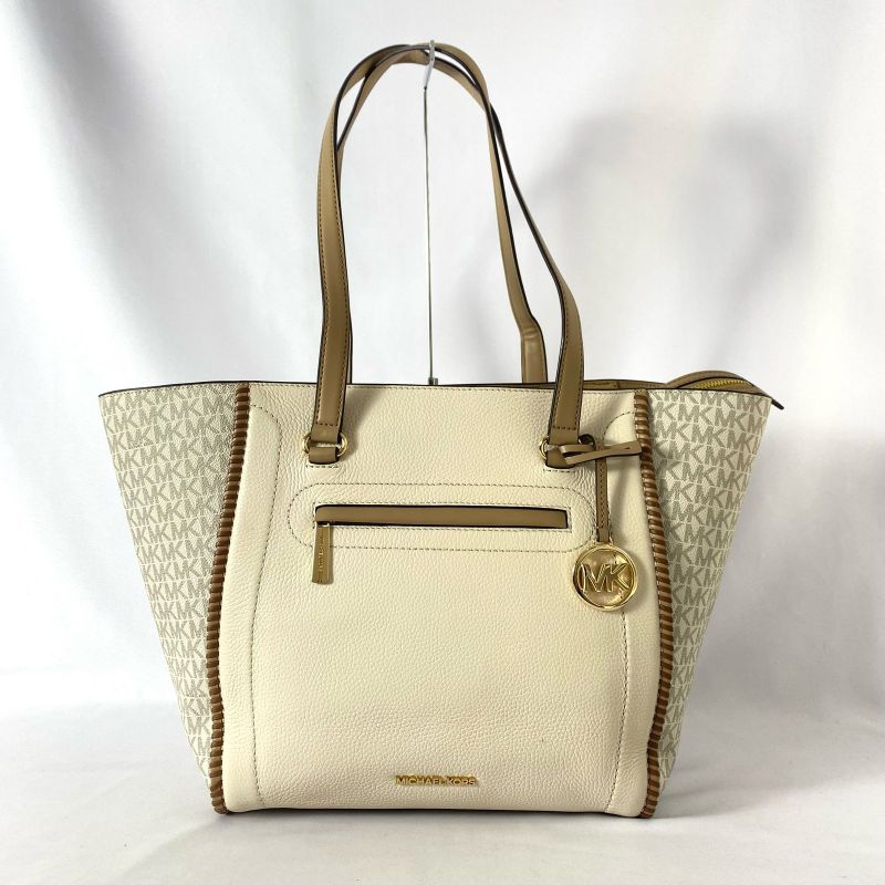 Michael Kors Carine Large Fornt Zip Tote Leather cream