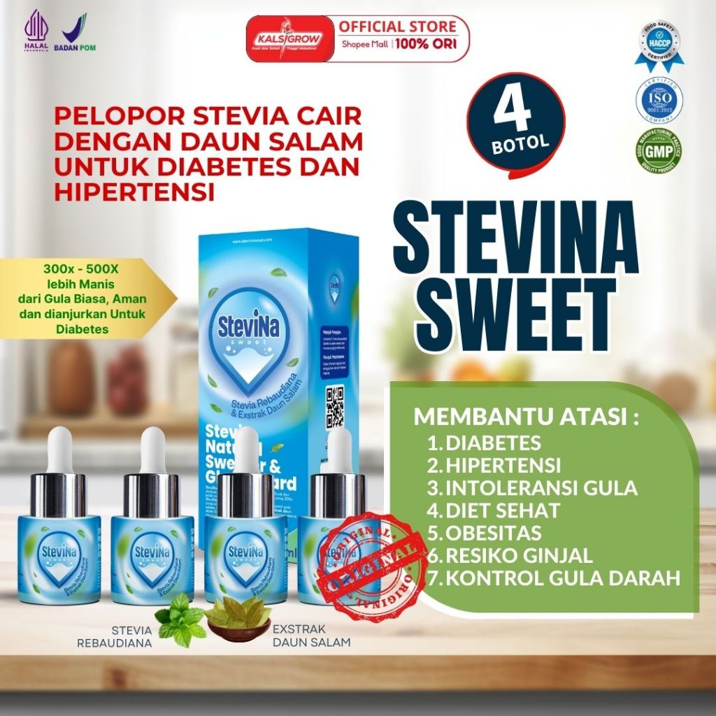 

Stevina Sweet Pemanis Alami 0 Kalori plus Herbal Daun salam Pengganti Gula untuk Penderita Hipertensi Kemasan 4 botol 15ml/botol