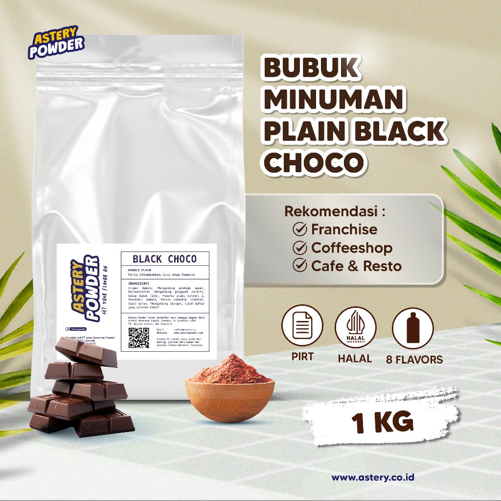 

Astery Powder - 1KG Black Choco Powder Plain / Black Choco Powder Drink / Bubuk Coklat Minuman / Bubuk Minuman Rasa