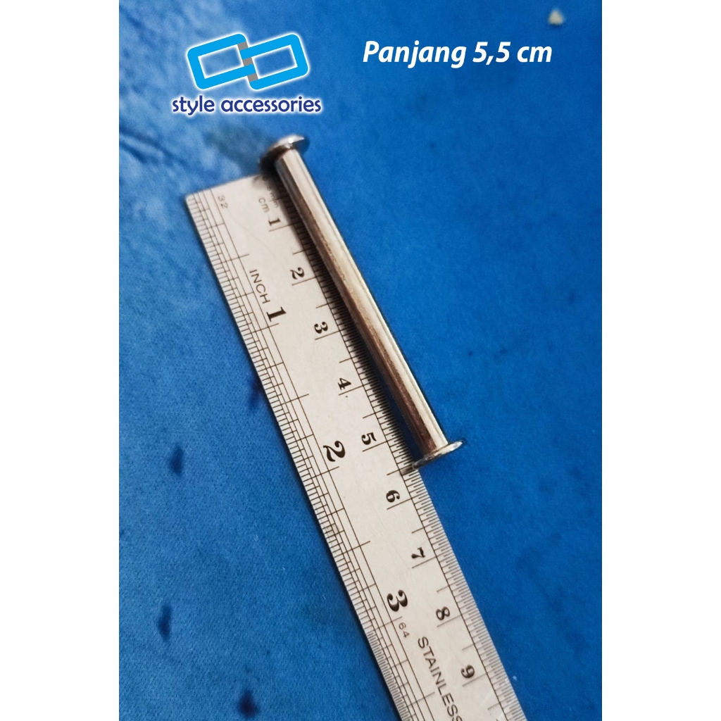 

Baut Jilid buku panjang selongsong 55 mm / 5,5 cm diameter as 5 mm (obeng minus) warna silver 1 pcs