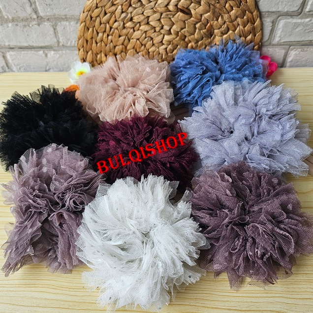 kunciran cepol tile halus ikat rambut hijab kuncir scrunchie tulle tille jilbab anti kempes