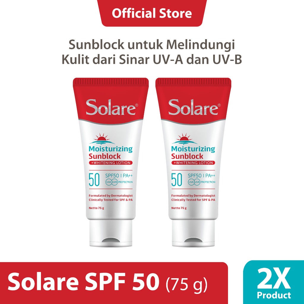 Beli 1 Gratis 1 Solare SPF 50, SPF 50 PA +++ Moisturizing Sunblock & Whitening lotion