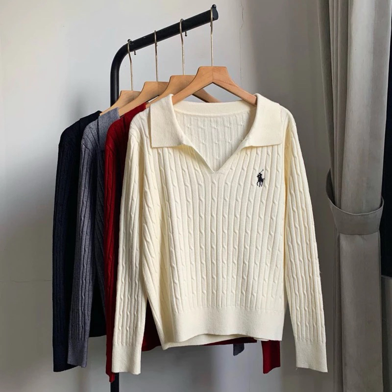 Sweater Rajut wanita bordir olop/kerah bulat lengan panjang bahan halus dan tebal/sweater rajut kepa