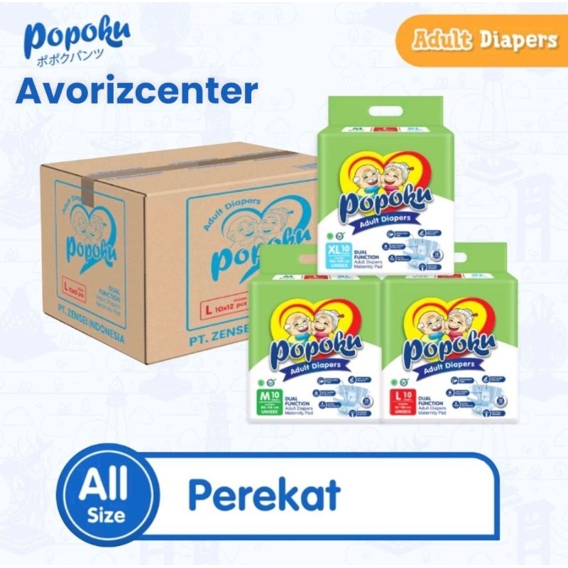 Popoku adult diapers/perekat popok dewasa M, L, XL isi 10 pcs