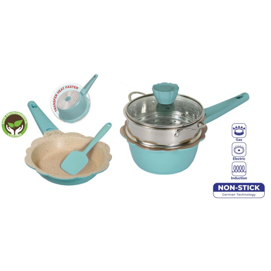 BABY SAFE COOKWARE SET CW001 - Perlengkapan Masak MPASi Bayi Set Kukusan Rebusan Panci Teflon