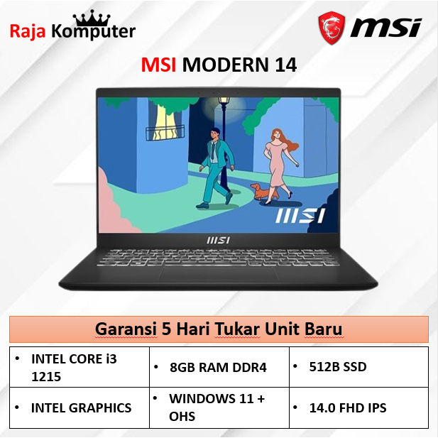 LAPTOP MSI MODERN 14 I3 1215 8GB 512GB W11+OHS 14.0FHD BLIT IPS