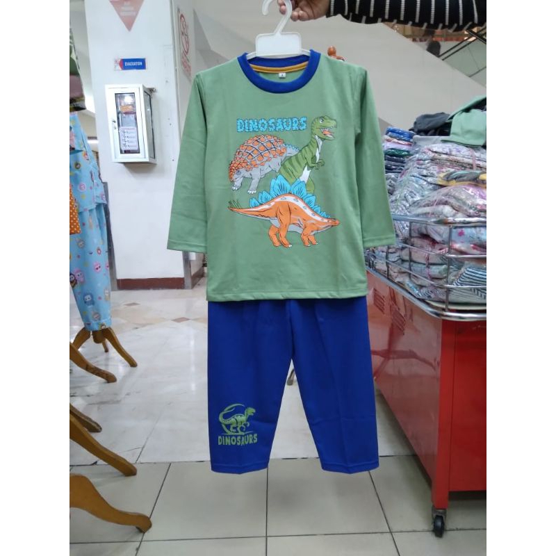 piyama anak dan dewasa dinosaurus  hijau