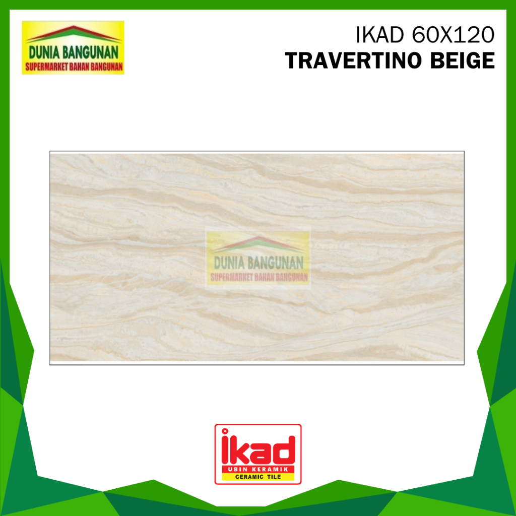 Granit 60x120 IKAD Travetine Beige Granit Lantai Motif Cream Marmer Glossy / Granit Dinding / Granit