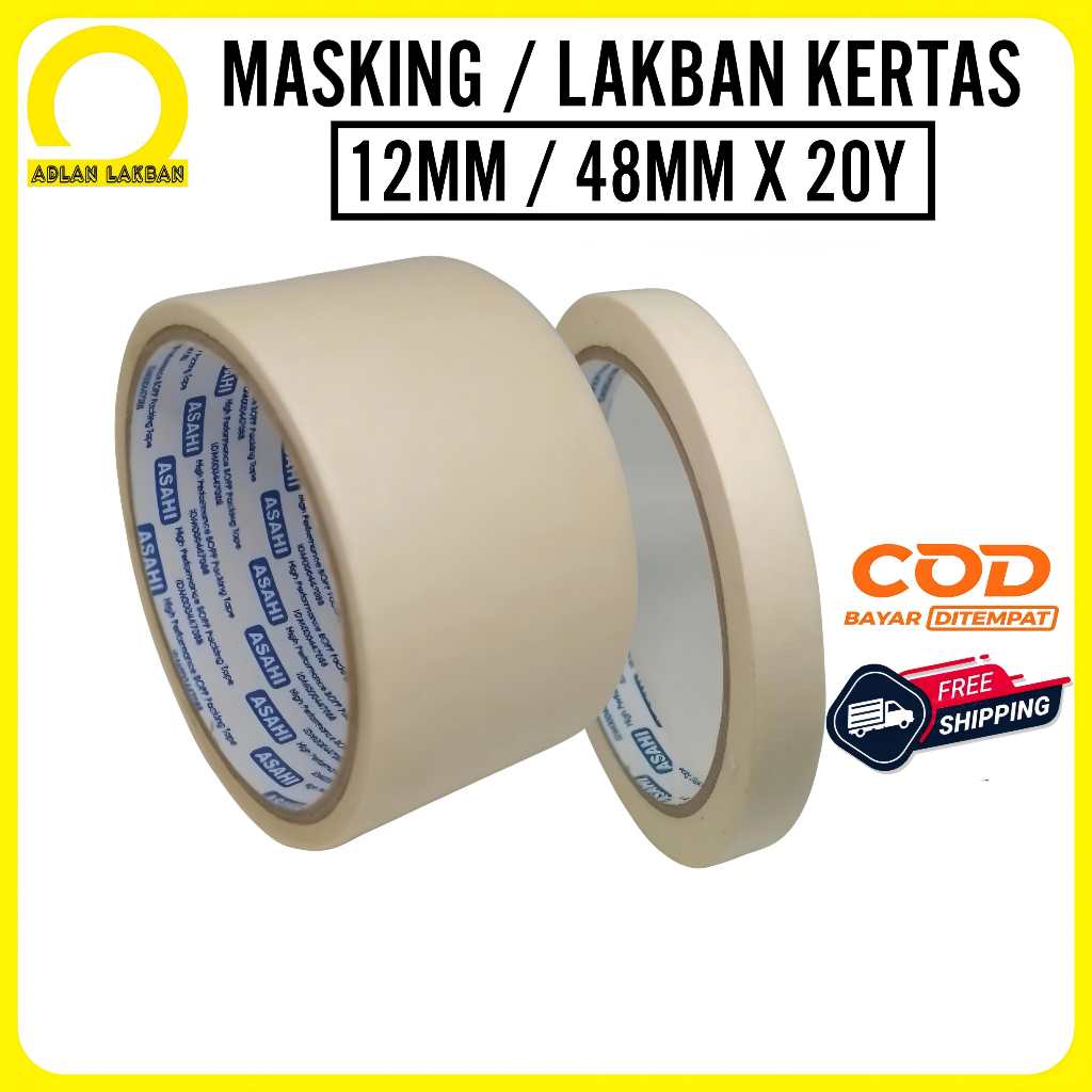 

Lakban Kertas Masking Tape 1/2 Inch, 2 Inch, 12mm, 48mm x 20 Yard / Isolasi Kertas