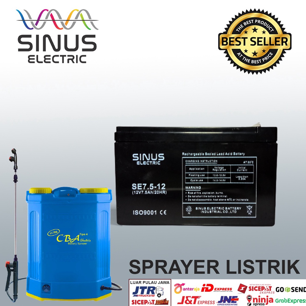 KODE M19G Aki sprayer listrik 12V 75AH Aki VRLA SINUS 7512
