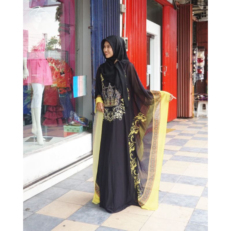 LB19434 Kaftan Gamis Modern Kaftan Hitam Dress Solemio