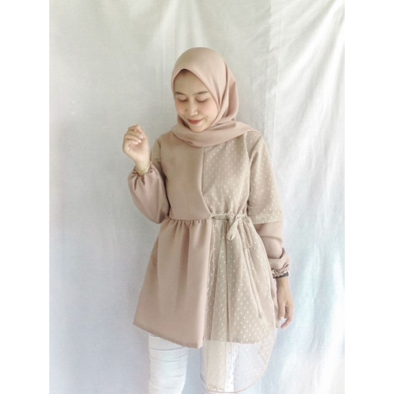 [Preloved] ATASAN KONDANGAN WANITA BLOUSE KOMBI TILE DOTY CHOCO