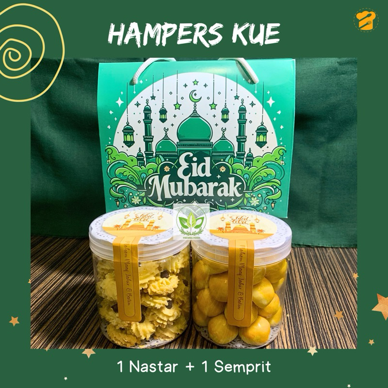 

HAMPERS KUE LEBARAN Nastar 1 Toples + Kue Semprit 1 Toples + Dus Idul Fitri