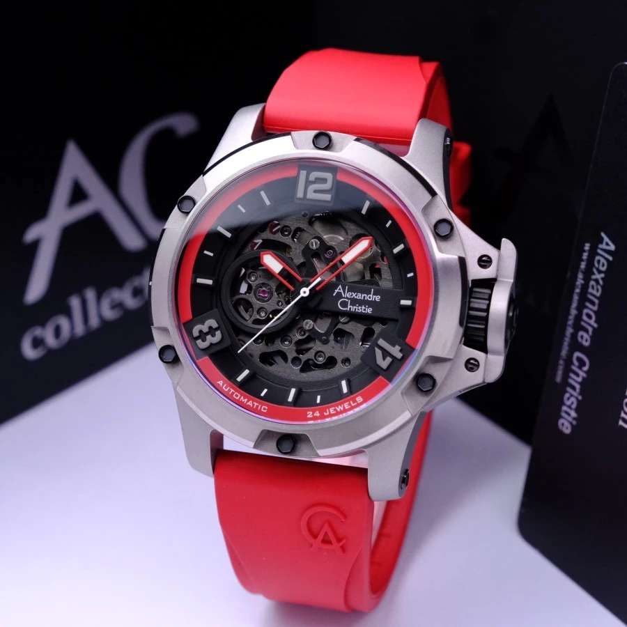 ORIGINAL JAM TANGAN PRIA AUTOMATIC ALEXANDRE CHRISTIE GARANSI RESMI RUBBER KARET KULIT STAINLESS STE