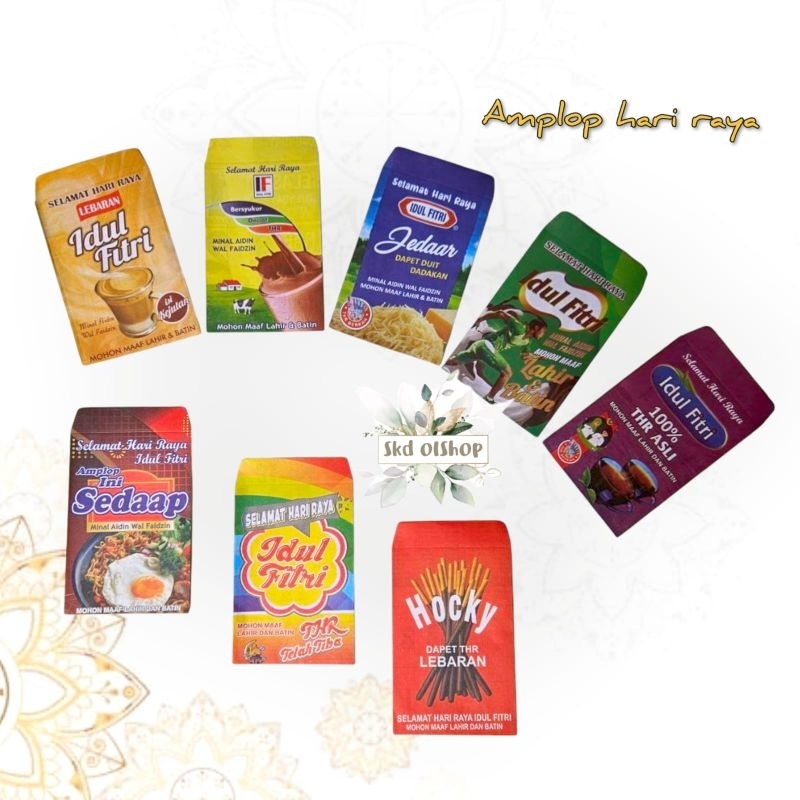 

50 lembar amplop lebaran Ampao lebaran Snack Hvs medium Mix 5 karakter