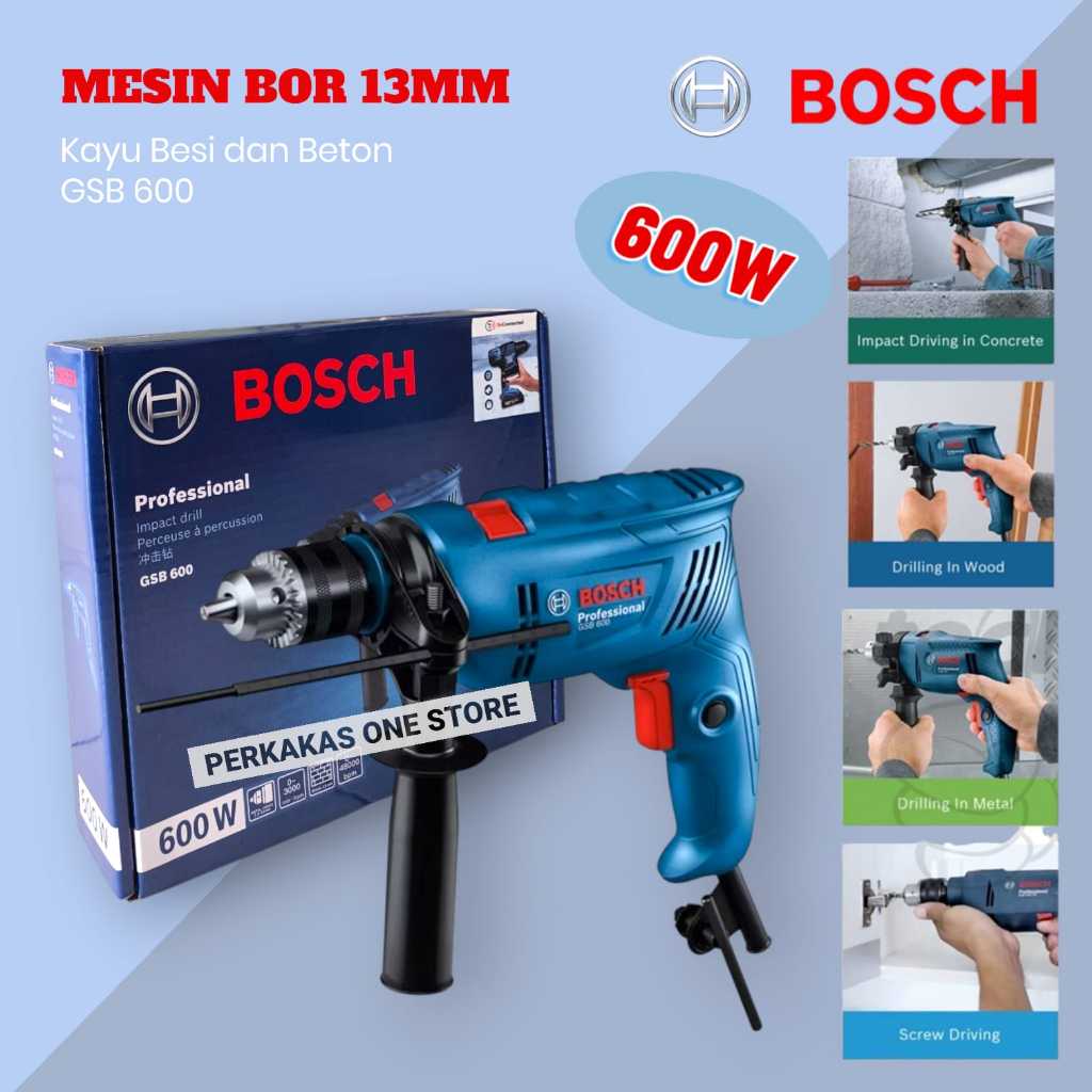 BOSCH GSB 600 Mesin Bor Listrik 13mm Bolak Balik Electric Drill Bor Beton Kayu Besi Tembok Bor Listr
