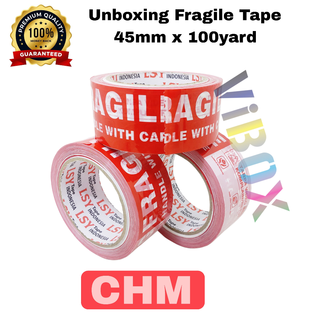 

CHM Lakban Fragile Merah Unboxing New 45mm x 100Yard [RAG]