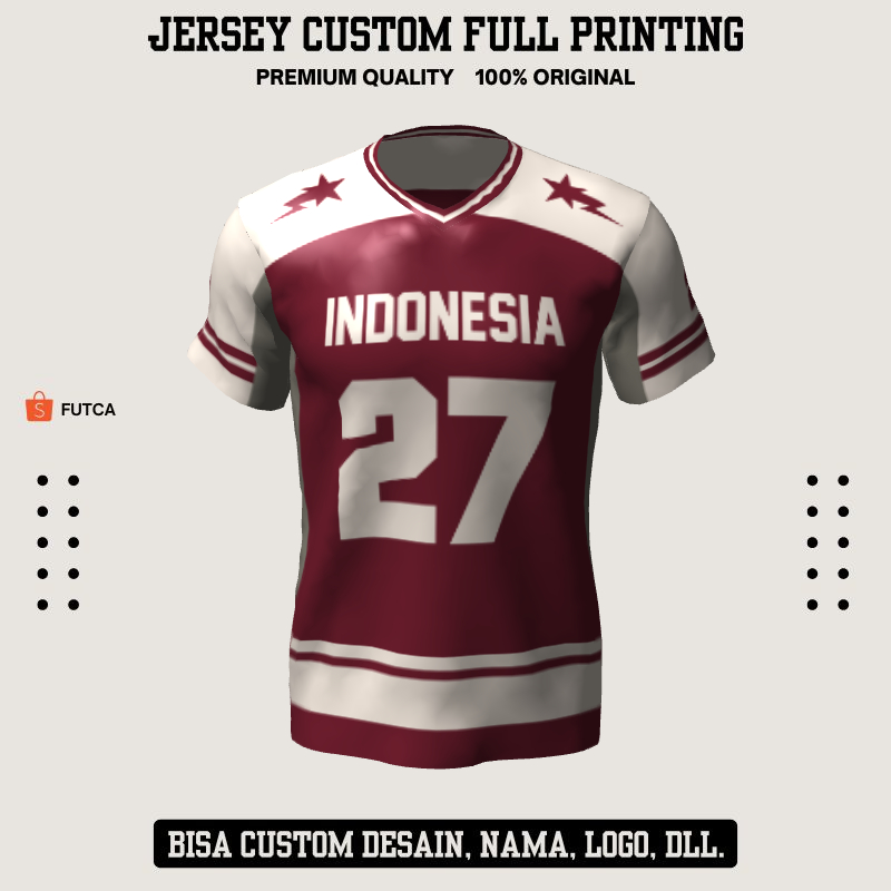 Kaos Jersey Futsal Retro Vintage Maroon Krem 463 - Jersey Custom Full Printing Lengan Pendek