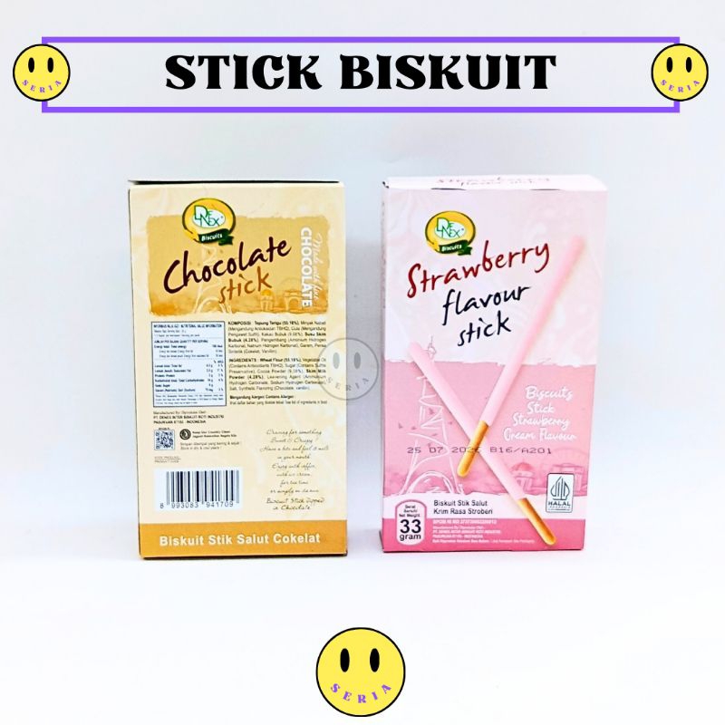 

Denex Chocolate & Strawberry stick biskuit isi 10 box