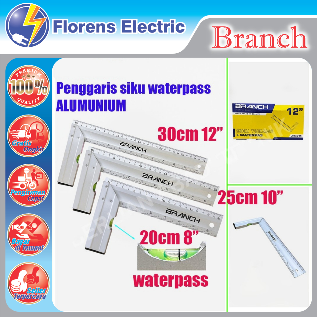 

penggaris siku alumunium WATERPAS BRANCH 8" 10" 12" meter tukang