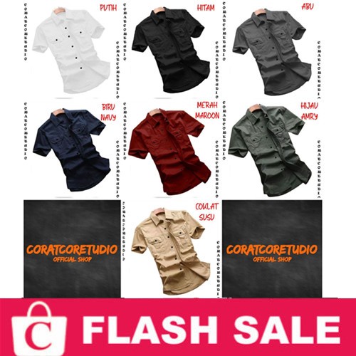 ORTKLASS FORTGLASS RISRUS FASHION CAPTAIN SURABAYA Hem Pria Kemeja Cowok Dua 2 Kantong Saku Reguler 