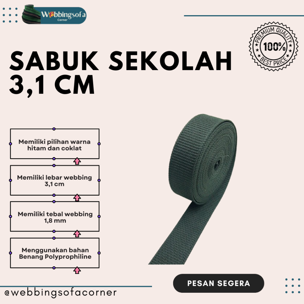 

Tali Webbing Sabuk Sekolah Besar 3,1 cm x 50 meter | Webbing Sabuk Warna Hitam dan Coklat
